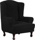 H.VERSAILTEX Wing Chair Slipcover Chair Covers for Wingback Chairs Wingback Chair Covers Slipcovers 1 Piece Stretch Sofa Cover Furniture Protector Soft Spandex Jacquard Checked Pattern, Black