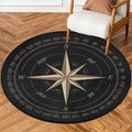 Compass Rose Round Area Rug, Artwork Black Non-Slip Circle Rug for Bedroom Living Room Outdoor Study Playing Floor Mat Carpet, 3' Diameter