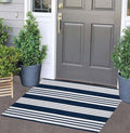 Blue and White Striped Doormat 24'' x 35'' Front Porch Rug Machine Washable Indoor Outdoor Doormat for Front Porch Hand-Woven Entryway Rug for Laundry/Bathroom/Bedroom