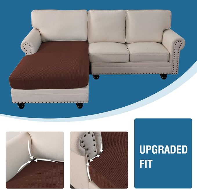 H.VERSAILTEX Sectional Couch Covers 1 Piece Chaise Slipcover L Shape Separate Cushion Couch Cover for Both Left/Right Sectional Couch (Seat Only: 1 Chaises, Burnt Brick)