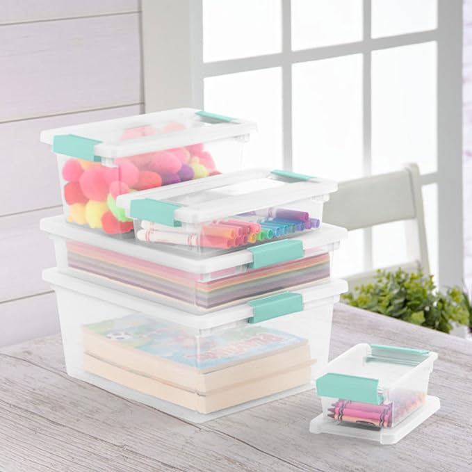 Sterilite Clip Box, Stackable Clear Plastic Bins- Deep, 8-Pack | Storage Containers with Latching Lids for Writing, Arts or Crafts Supplies - Home, Office, Classroom & Workshop Organization