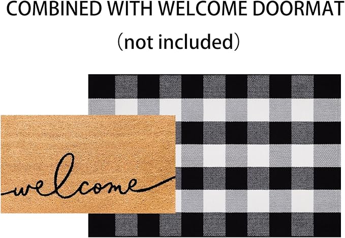 Black and White Layered Doormat 27.5''X 43.3''Checkered Outdoor Rug Cotton Woven Washable Door Mats Outdoor for Welcome Hello Door Mat Porch Entryway Bedroom Living Room