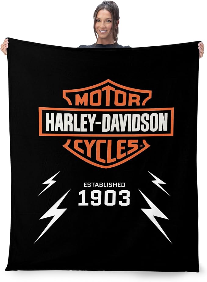 Harley-Davidson Electric Shield Silk Touch Throw Blanket, 46 x 60 in | 100% Polyester, Velvety Feel, Lightweight Warmth, Couch Bed Chair Lounging, Giftable Indoor Comfort