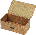 Seagrass Wicker Storage Basket with Lid, Small, Natural | Small Storage Box, Shelf Organizer, Rectangular Woven Bin, Baskets for Organizing, Natural Decor, 9.05 x 5.11 x 3.34