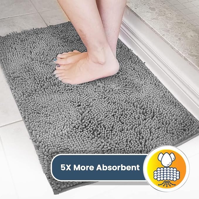 Muddy Mat® | Super Water Absorbent Door Mat Indoor, Microfiber Quick Dry Chenille Entryway Rug, Slip Resistant Front Door Mat, Indoor Mats for Entryway, Machine Washable Pet Rug, Light Grey 6ft x 9ft