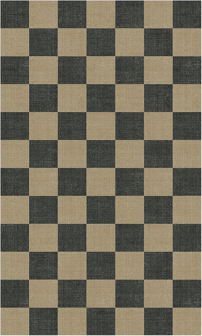 Lessymo Checkered Entryway Rug, 3x5 Washable Area Rugs for Living Room | Easy Jute Carpet for Outdoor Patio, Non Slip Indoor Door Mat for Entry Front Door Guestroom Deck, Diamond Black/Beige