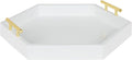 Kate and Laurel Lipton Hexagon Decorative Tray with Polished Metal Handles, White and Gold