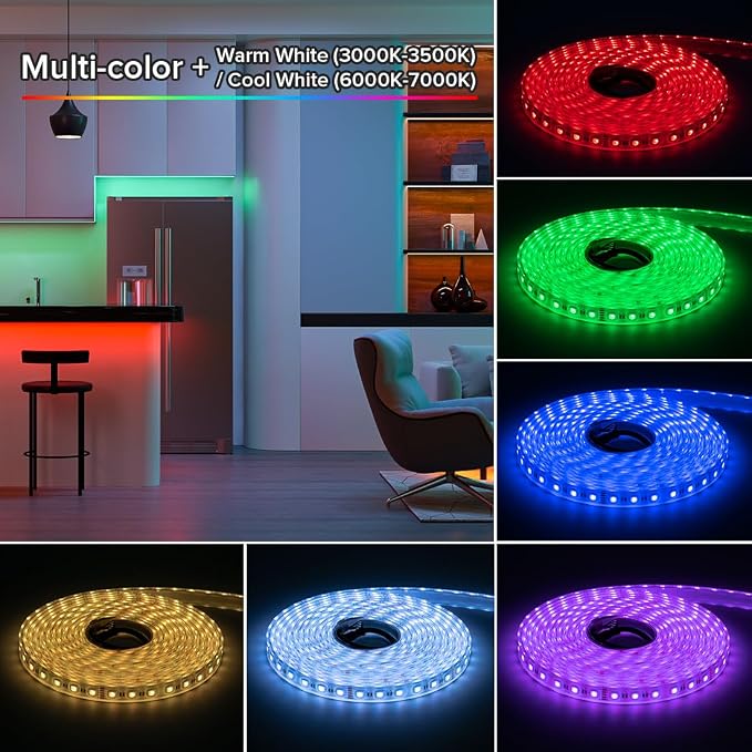 BTF-LIGHTING IP68 Waterproof Outdoor RGBW LED Strip 5050SMD RGB+Cool White(6000K-7000K) 4 Color in 1 DC12V 5m 16.4ft 60LED/m Multi-Colored Light White PCB Can Work Outdoor(No Adapter or Controller)