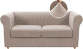 H.VERSAILTEX 3 Pieces Stretch Couch Cover Traditional Chesterfield Loveseat Covers for 2 Cushion Couch Non Slip Mid Century Deep Seat Couch Cover Washable, Thicker Jacquard Fabric(Medium Sofa, Sand)