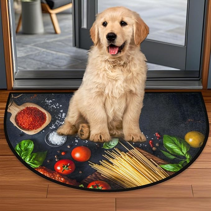 Half Round Doormat Kitchen Food Semi Circle Rug Half Moon Rug Entryway Mat | Kitchen Food Washable Non Slip Outdoor Floor Rug Kitchen Mat for Indoor Outdoor Bathroom Fireplace Bath Decor