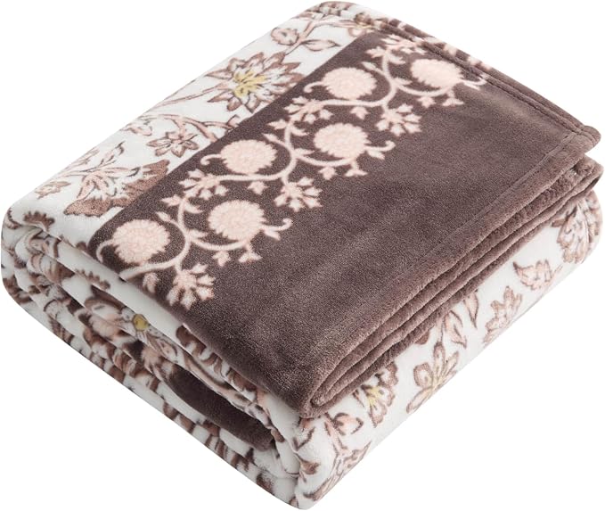 Lucky Brand 50" x 70" Plush Throw Blanket, Floral Cocoa Brown Blanket for Sofa or Bed