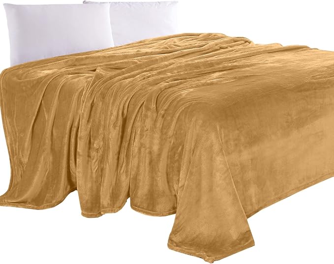 Elegant Comfort Luxury Velvety Feel Blanket, All-Season Lightweight Blanket, Ultra Plush, Soft, Cozy-Fuzzy Flannel Fleece for Couch, Sofa, Bed, Travel, Solid Design, Full/Queen, Gold-Yellow