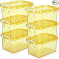 Wenqik 6 Pack Colorful Plastic Storage Bins with Lids 4 Quart Small Storage Latch Box Stackable and Nestable Clear Organizer Bins with Latching Handle and Buckle for Organizing(Yellow)