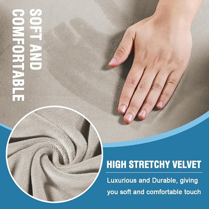 H.VERSAILTEX Sofa Cover 4 Piece T Cushion Sofa Slipcovers Thick Velvet Couch Cover Stretch T Cushion Sofa Covers for 3 Cushion Couch with 3 Individual T Cushion Covers, French Oak
