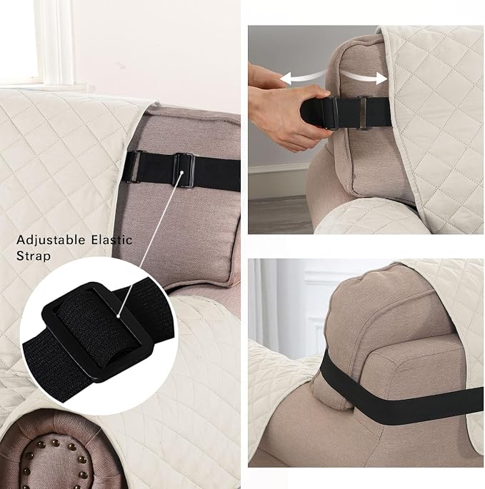 H.VERSAILTEX Chair Slipcover Reversible Chair Cover Water Resistant Couch Cover Washable Chair Cover Non-Slip Fabric Furniture Protector with Elastic Strap for Pets(Armchair, Ivory/Beige)