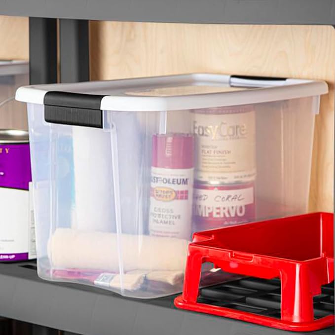 Sterilite Ultra Latch Box with Lids for Home and Office, 30 Quart, 6-Pack | Heavy-Duty and Stackable Plastic Containers with Latches for Closet, Cabinet, Bedroom, Bathroom and Dorm Room Organization