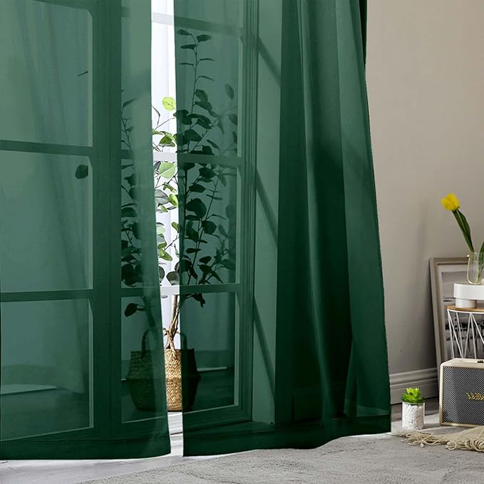 Hunter Green Sheer Curtains for Bedroom Living Room 96 Inches Long 2 Panels, Modern Airy Soft Lightweight Rod Pocket Light Filtering Sheer Curtains Drapes, Hunter Green, Each 42"Wx96"L Inch