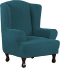 H.VERSAILTEX Wing Chair Slipcover Chair Covers for Wingback Chairs Wingback Chair Covers Slipcovers 1 Piece Stretch Sofa Cover Furniture Protector Soft Spandex Jacquard Checked Pattern, Deep Teal