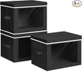 Homsorout Collapsible Storage Bins with Lids - Stackable Storage Containers with Window, 15.7 Inch Fabric Organizing Bins for Closet, Home & Office Organization Baskets, Black, 3 Pack
