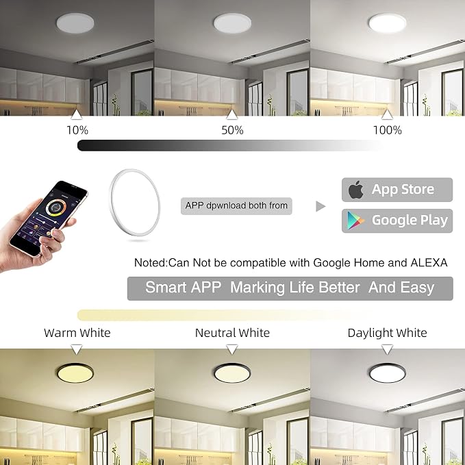 MODERN 2 Pack Dimmable LED Flush Mount Ceiling Light,12inch 28W High Bright 3100lm, Smart app Control, Super Slim Ceiling Light, LED Ceiling Light for Bedroom,Living Room, Dining Room