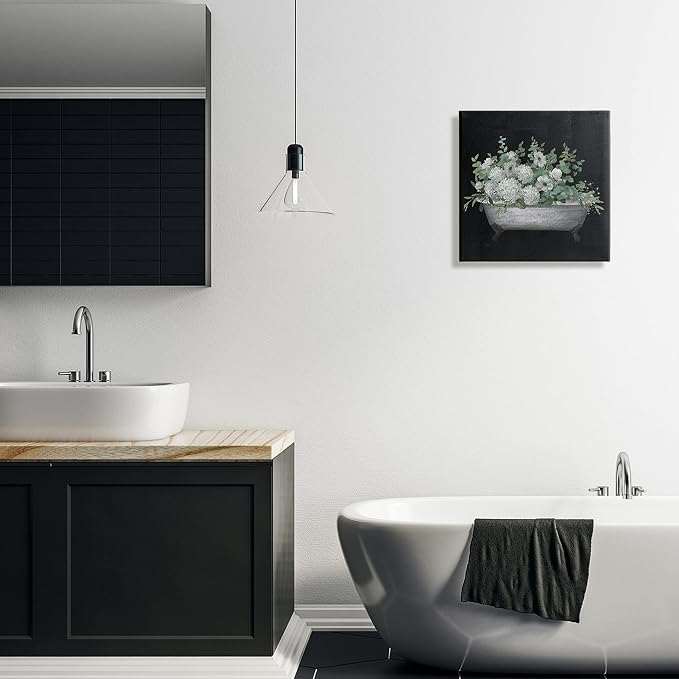 Stupell Industries Vintage Clawed Bathtub Botanical White Flower Bouquet,Design by Nan, 17 x 17, Gallery Wrapped Canvas | Stupell Industries · By Nan · Ready to hang · Bathroom and laundry room accent · Made in USA