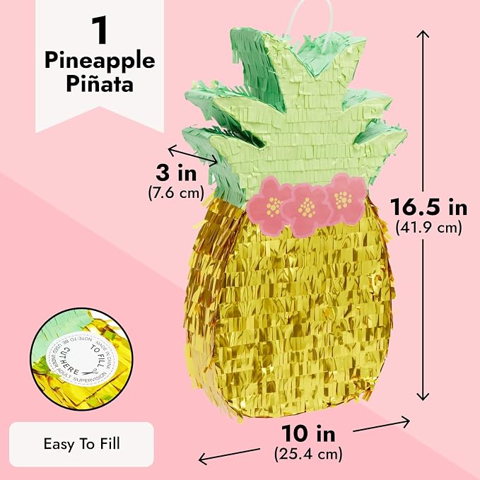 Pineapple Pinata for Hawaiian Luau Party Decorations, Kids Birthday (16.5 x 10 x 3 In)