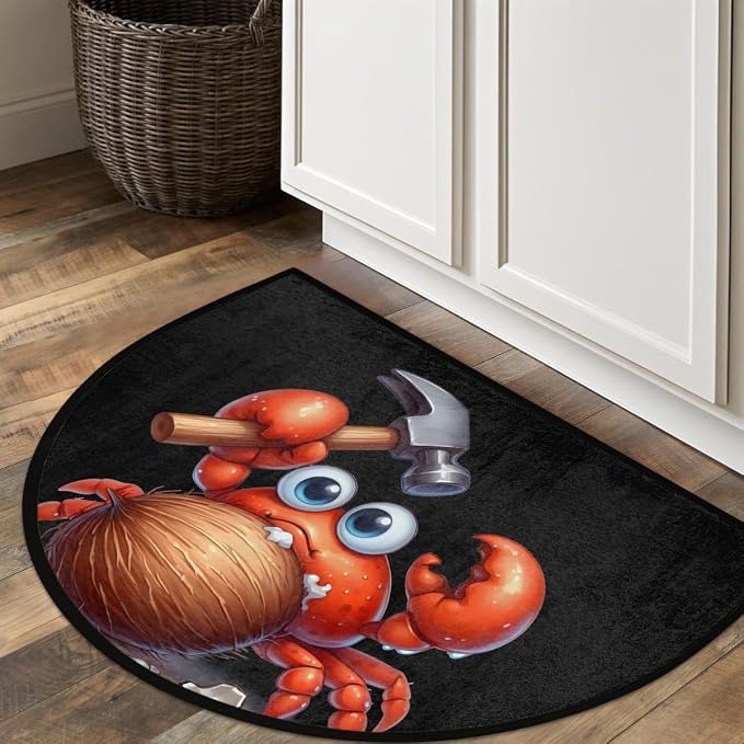 Funny Crabs Half Round Door Mat Non-Slip Semi Circle Rug Washable Half Moon Floor Rug Absorbent Bathroom Area Rugs for Outdoor Indoor Fireplace Mat Entryway Kitchen Decor Rugs