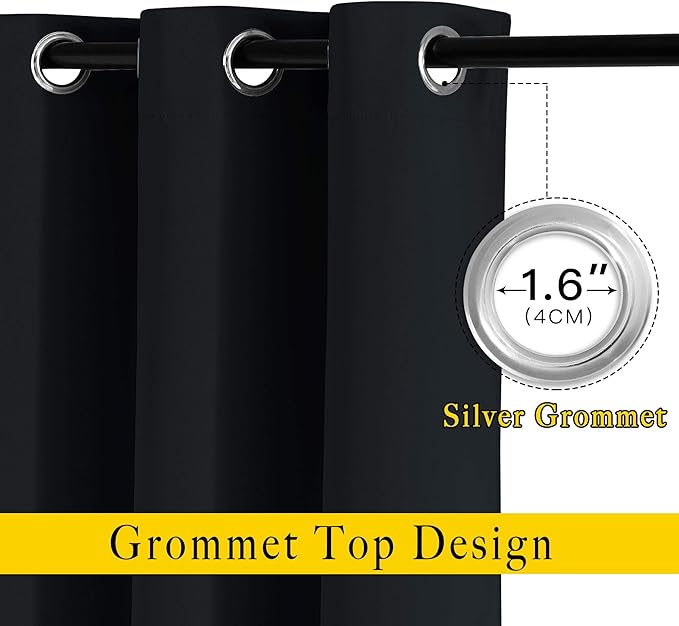 NICETOWN Black Doorway Curtains 80 inch Length 2 Panels Set - Grommet Thermal Insulated Blackout Window Treatments Sound Blocking Drapes for Living Room/Bedroom, W40 x L80