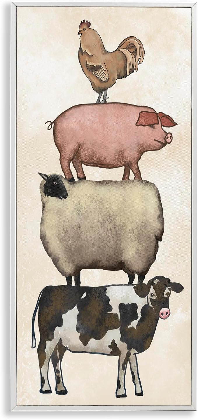 Vintage Farm Animals Country Stack, 13 x 30 Inch Framed Giclée Print | Stupell Industries · By Leah Noel Art · Ready to hang · Fits living room or family room · Made in USA