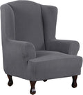 H.VERSAILTEX Wing Chair Slipcover Chair Covers for Wingback Chairs Wingback Chair Covers Slipcovers 1 Piece Stretch Sofa Cover Furniture Protector Spandex Jacquard Checked Pattern, Grey