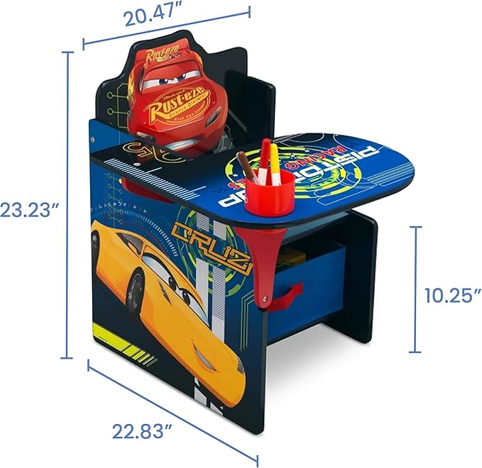 Delta Children Chair Desk With Storage Bin, Disney/Pixar Cars | Kids Chair Desk Includes Fabric Storage Bin and Cup Holder, Low to the Ground for Easy Access, Ideal for Toddlers/Kids Age 3+