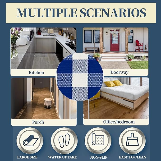 SEEKSEE Buffalo Plaid Outdoor Rug 3' x 5' Blue and White Front Door Mat, Layering Rug for Porch, Summer Doormat, Front Porch Rug for Outdoor Entrance Entryway Patio Porch Decor