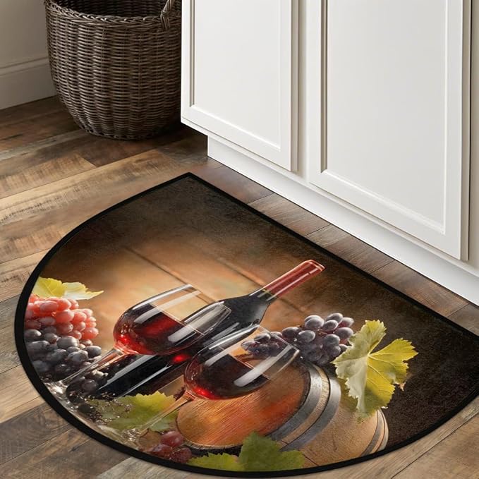 Pardick Wine Half Round Door Mat Welcome Entrance Mat Bath Bathroom Rug | Wine Welcome Entrance Mat Anti-Slip Half Moon Bath Mat Semi Circle Rug Indoor Outdoor Kitchen Rug
