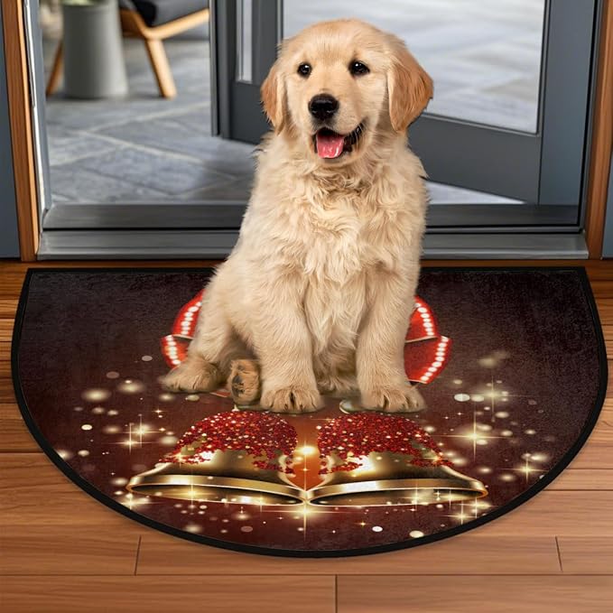 cfpolar Christmas Red Bells Xmas Half Round Door Mat Outdoor Entrance Large 24"x36" Half Circle Welcome Entrance Way Mat Semi Circular Front Door Mat Area Rug for Garage, Patio, High Traffic Areas