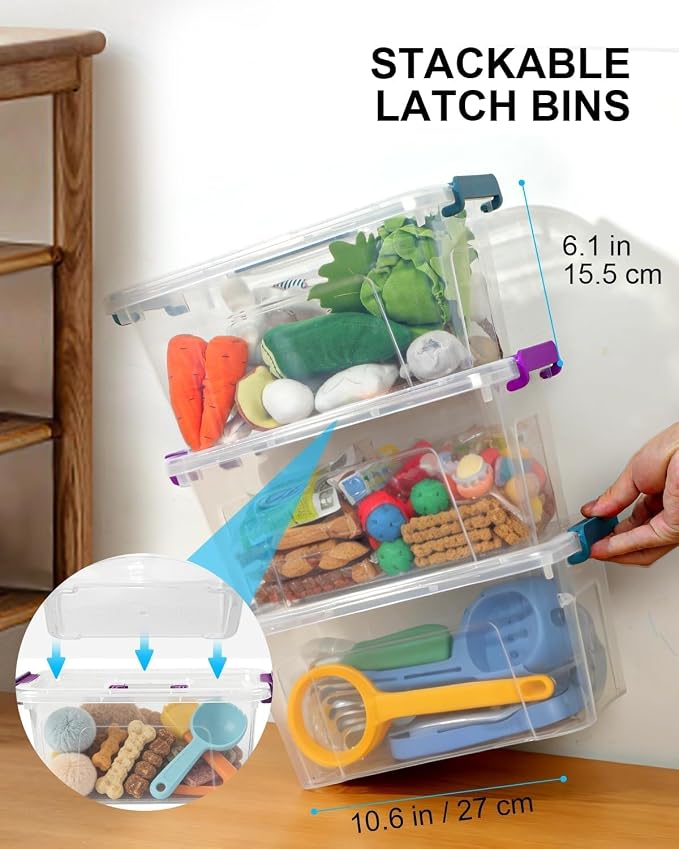 7Qt Clear Storage Bins with Lids,6-Pack Stackable Storage Containers | With Buckle Latches.Perfect for LEGO, Crafts, Office Supplies, and Dorm Room Organization, Clear