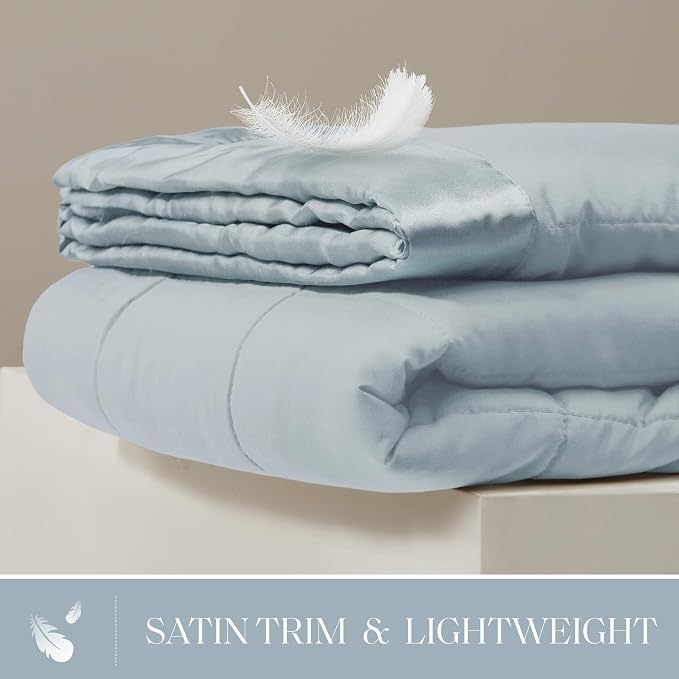 Madison Park Down Alternative Twin Size Blanket for Bed, Satin Trim, Blue | Lightweight Windom Blanket Premium 3M Scotchgard Moisture Wicking Treatment, OEKO TEX, Soft Bed Cover, All Season