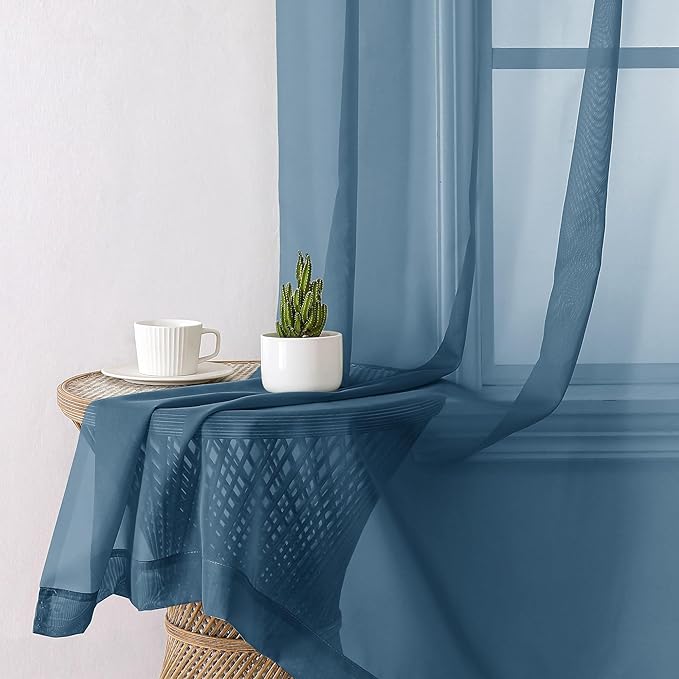 Lecloud Dusty Blue Sheer Curtains 78 Inches Long 2 Panels, Light Filtering - Image 4