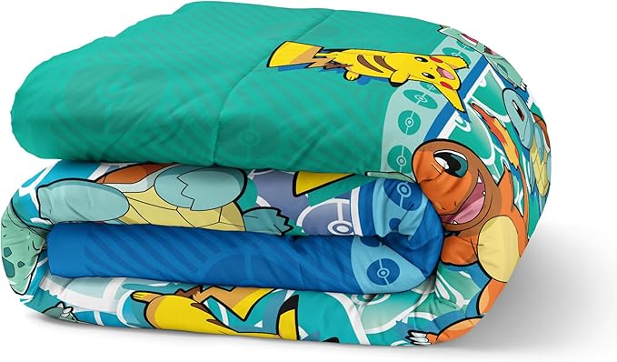 Northwest Pokemon First Starters Full Size Bed in a Bag Set, Pikachu Charmander Squirtle Bulbasaur, Kids Boys Girls Bedding Comforter Sheets