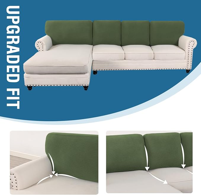 H.VERSAILTEX Backrest Cushion Covers Sectional Couch Back Cushion Covers for Sectional Sofa Set for Both Left/Right Couch (Back Only: 1 Chaise + 3 Sofa, Bronze Green)