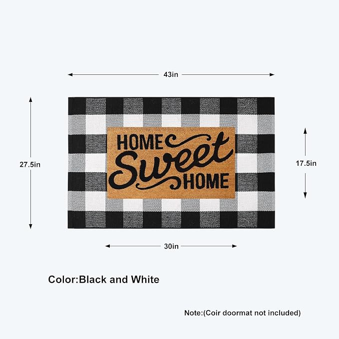KIMODE Front Door Mat Buffalo Plaid Outdoor Rug 27.5"x43" Black and White Checkered Rug Farmhouse Front Porch Rug Outdoor Fall Decor Cotton Woven Washable Layered Door Mats