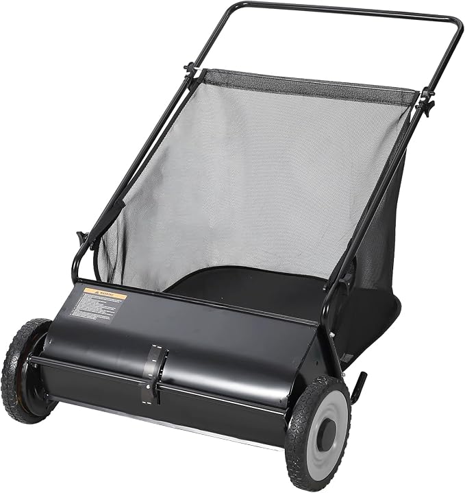 26-Inch Extra-Wide Push Lawn Sweeper with 4-Brush System,7 Cu.ft. Heavy-Duty Mesh Bag Collector, Height-Adjustable Manual Push Sweeper for Leaves, Grass Clippings & Yard Debris, Durable Steel Frame