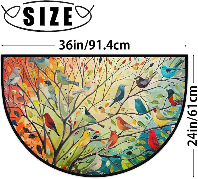 Whimsical Painting of Birds Half Round Door Mat Non-Slip Soft Doormats for Home Indoor Outdoor Entrance Bath Carpet Area Rugs for Home Dining Living Room Bedroom 36" X 24"