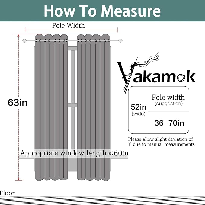 Yakamok Curtains 63 Inch Length Room Darkening Thermal Insulated Soft and Smooth Curtain with Grommet for Living Room(2 Panels,52Wx63L, Light Beige)