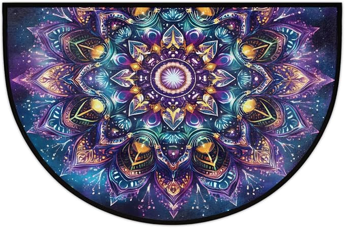 Floral Half Round Doormat Semi Circle Rug Half Moon Rug Entryway Mat | Mandala Galaxy Washable Non Slip Outdoor Floor Rug Kitchen Mat for Indoor Outdoor Bathroom Fireplace Bath Decor