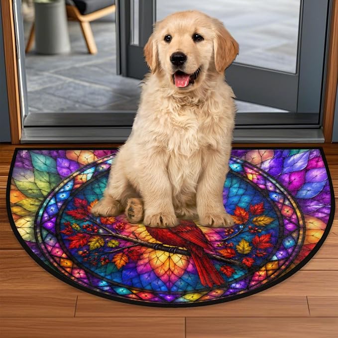 Cardinal Half Round Door Mat Welcome Entrance Mat Bath Bathroom Rug A4 | Cardinal Glass Painting Welcome Entrance Mat Anti-Slip Half Moon Bath Mat Semi Circle Rug Indoor Outdoor Kitchen Rug