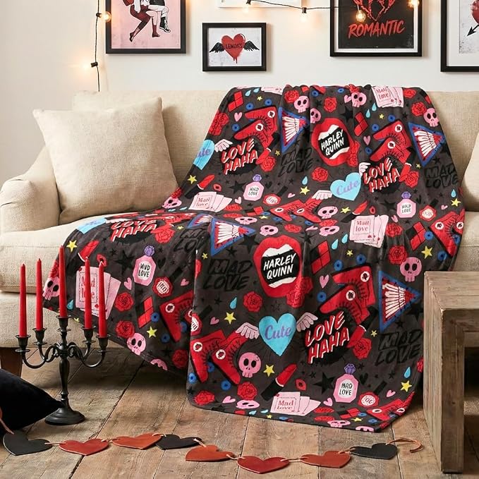 Batman DC Comics Joker & Harley Quinn Halloween Bedding Super Soft Cozy Plush Throw, 46 in x 60 in, (Officially Licensed Product) by Franco