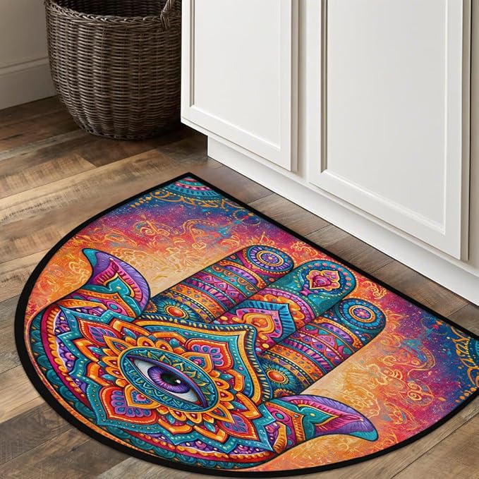 Mandala Half Round Door Mat Semi Circle Rug Half Moon Doormat | Soft Washable Colorful Psychedelic Welcome Entrance Mat for Outdoor Indoor Floor Bedroom Bathroom Home Kitchen Festival Decor