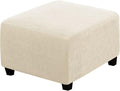 H.VERSAILTEX Square Ottoman Covers Ottoman Slipcovers Folding Storage Stool Furniture Protector Form Fit with Elastic Bottom, Stretch High Spandex Small Checks Jacquard Fabric(Medium,Natural)