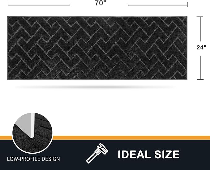 PURRUGS Dirt Trapping Door Mat 24" x 70", Non-Slip Machine Washable Entry Rug, Dog Doormat, Indoor Front Door Mat, Super Absorbent Entryway Rug for Muddy Shoes & Paws, Black