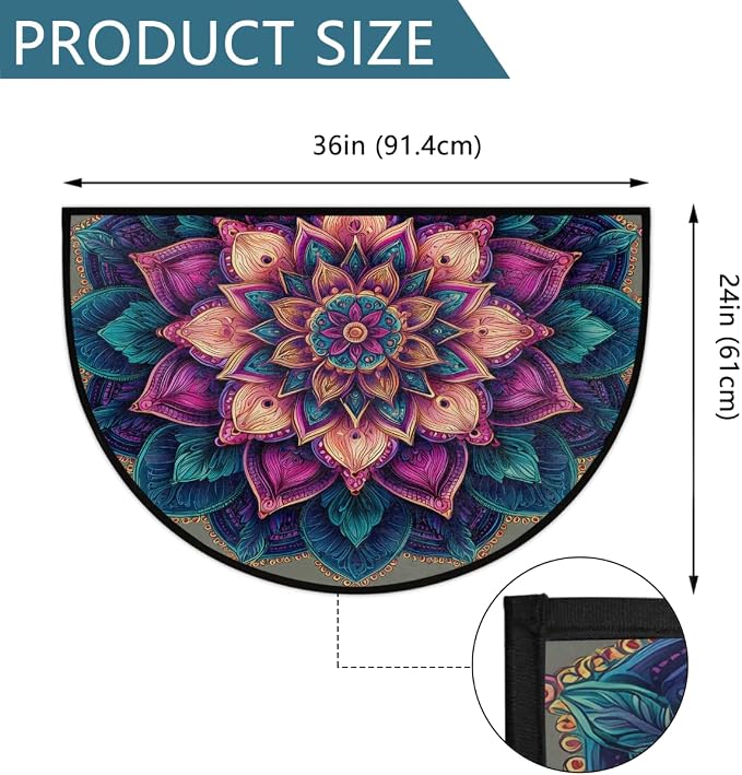 Bohemia Mandala Boho Half Round Door Mat Non-Slip Semi Circle Rug Washable Half Moon Floor Rug Absorbent Bathroom Area Rugs for Outdoor Indoor Fireplace Mat Entryway Kitchen Decor Rugs